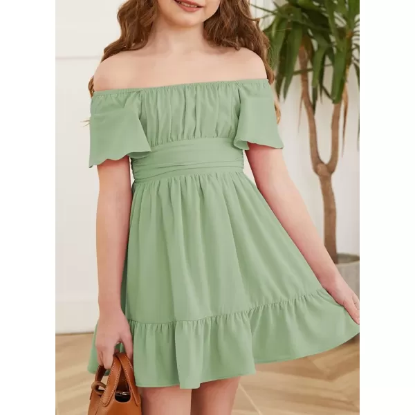 Girls Elegant Ruffle Short Sleeve Back Tie Dresses 6-13 Years Old