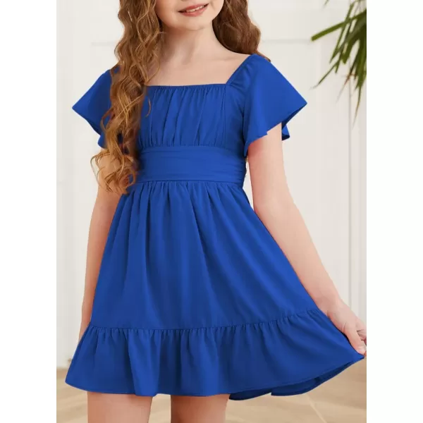 Girls Elegant Ruffle Short Sleeve Back Tie Dresses 6-13 Years Old