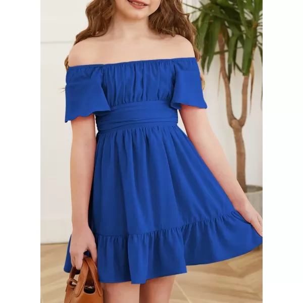 Girls Elegant Ruffle Short Sleeve Back Tie Dresses 6-13 Years Old