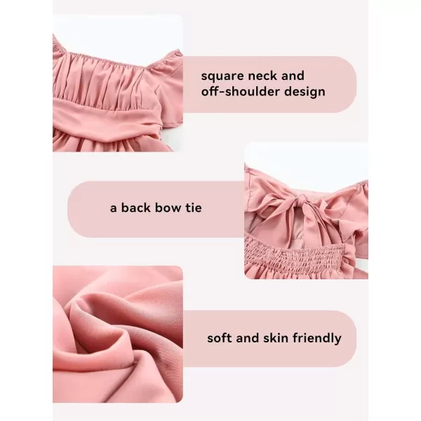 Girls Elegant Ruffle Short Sleeve Back Tie Dresses 6-13 Years Old