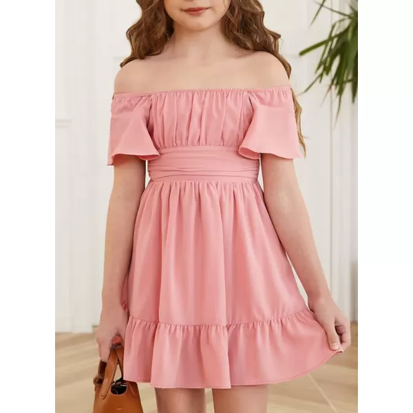 Girls Elegant Ruffle Short Sleeve Back Tie Dresses 6-13 Years Old