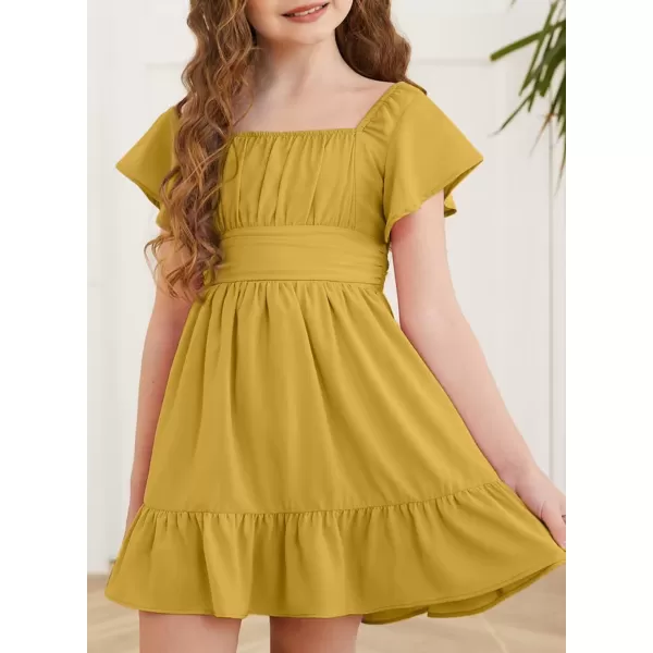 Girls Elegant Ruffle Short Sleeve Back Tie Dresses 6-13 Years Old