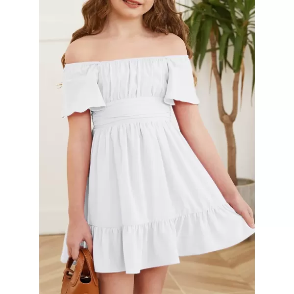 Girls Elegant Ruffle Short Sleeve Back Tie Dresses 6-13 Years Old