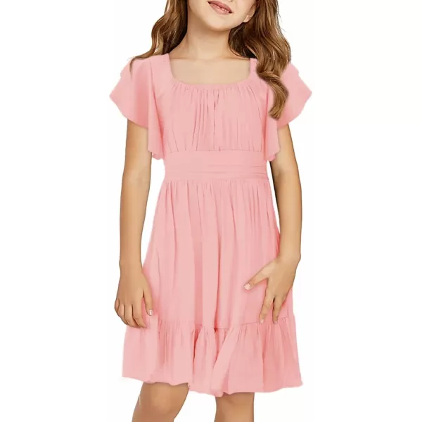 Girls Elegant Ruffle Short Sleeve Back Tie Dresses 6-13 Years Old