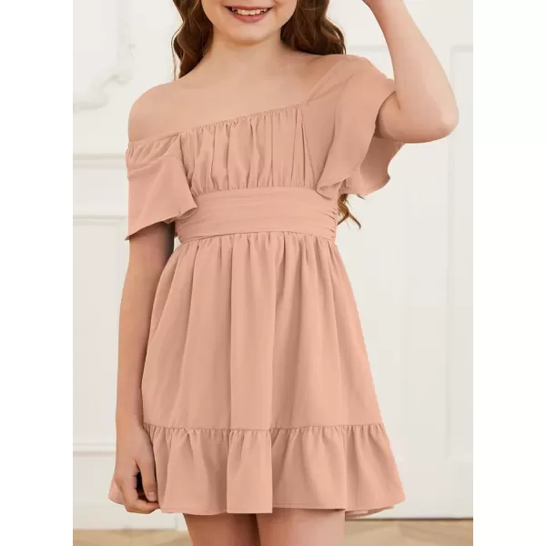 Girls Elegant Ruffle Short Sleeve Back Tie Dresses 6-13 Years Old