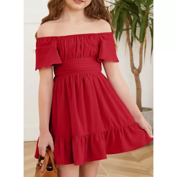 Girls Elegant Ruffle Short Sleeve Back Tie Dresses 6-13 Years Old