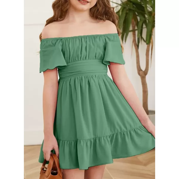 Girls Elegant Ruffle Short Sleeve Back Tie Dresses 6-13 Years Old