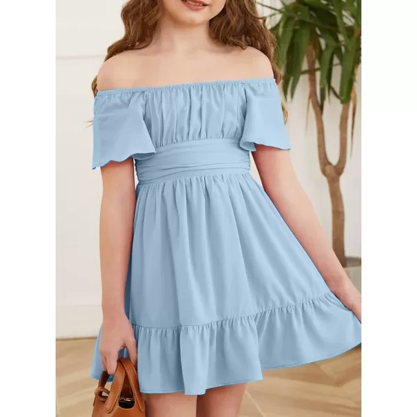 Girls Elegant Ruffle Short Sleeve Back Tie Dresses 6-13 Years Old