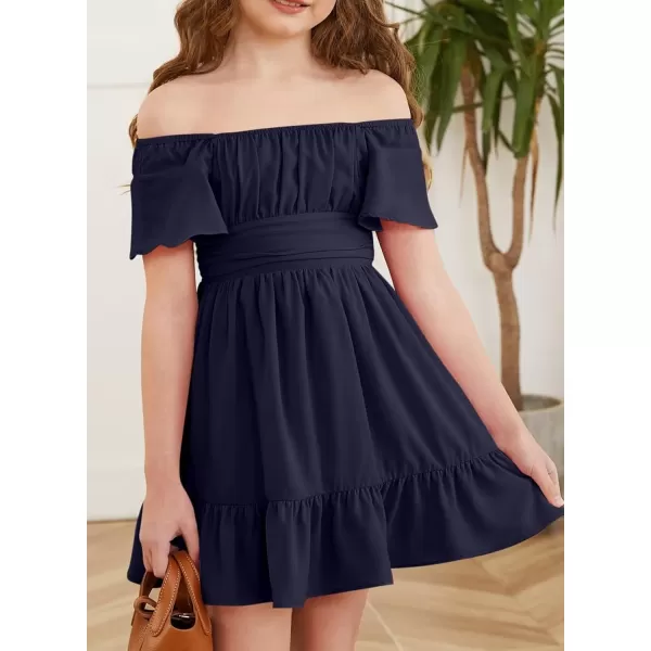 Girls Elegant Ruffle Short Sleeve Back Tie Dresses 6-13 Years Old