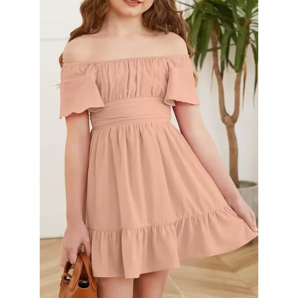 Girls Elegant Ruffle Short Sleeve Back Tie Dresses 6-13 Years Old