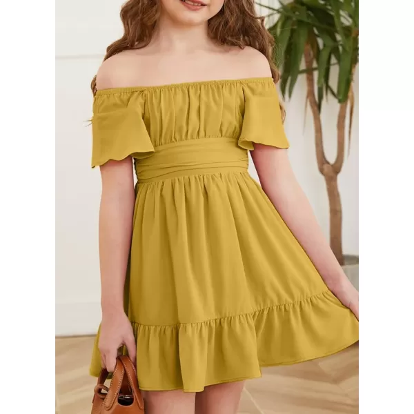 Girls Elegant Ruffle Short Sleeve Back Tie Dresses 6-13 Years Old