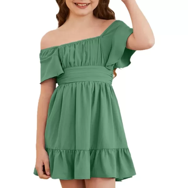 Girls Elegant Ruffle Short Sleeve Back Tie Dresses 6-13 Years Old