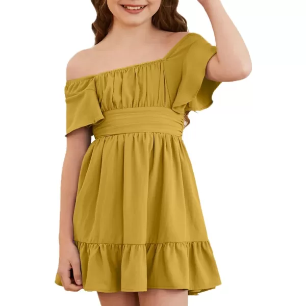 Girls Elegant Ruffle Short Sleeve Back Tie Dresses 6-13 Years Old