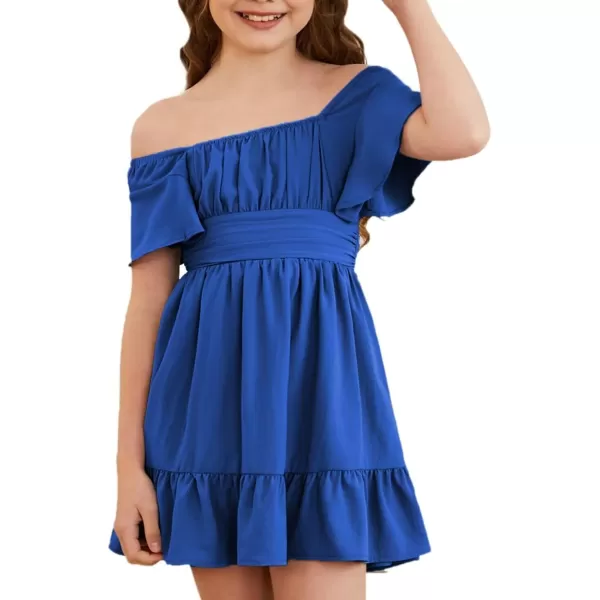 Girls Elegant Ruffle Short Sleeve Back Tie Dresses 6-13 Years Old