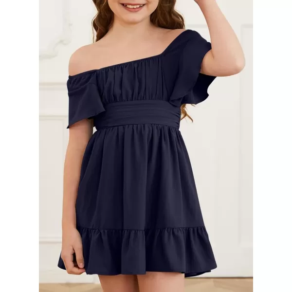Girls Elegant Ruffle Short Sleeve Back Tie Dresses 6-13 Years Old