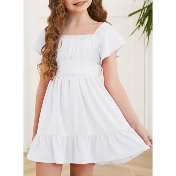 Girls Elegant Ruffle Short Sleeve Back Tie Dresses 6-13 Years Old