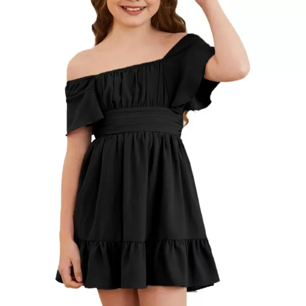 Girls Elegant Ruffle Short Sleeve Back Tie Dresses 6-13 Years Old