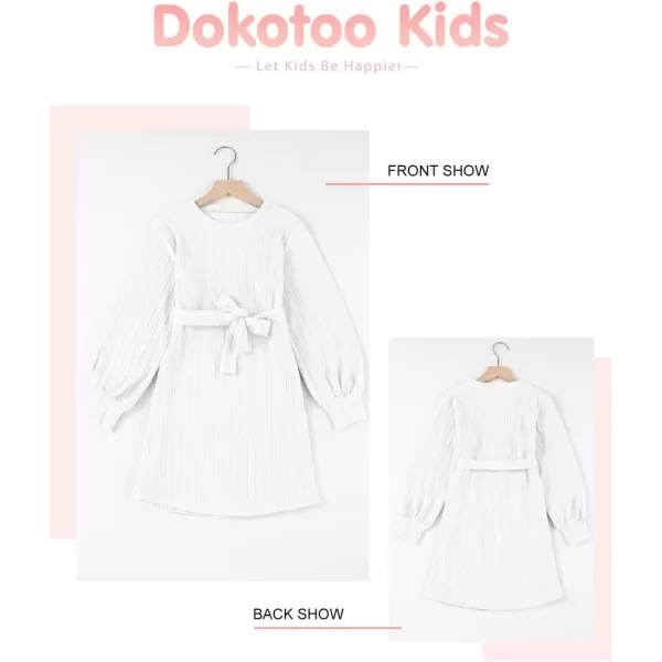 Girls Fall Long Sleeve Textured Dress Casual Crewneck Belted A Line Dresses 7-15 Years