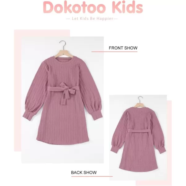 Girls Fall Long Sleeve Textured Dress Casual Crewneck Belted A Line Dresses 7-15 Years