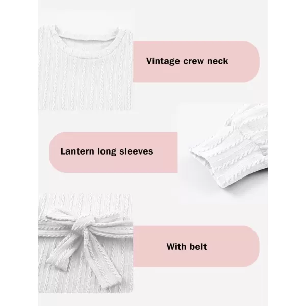 Girls Fall Long Sleeve Textured Dress Casual Crewneck Belted A Line Dresses 7-15 Years