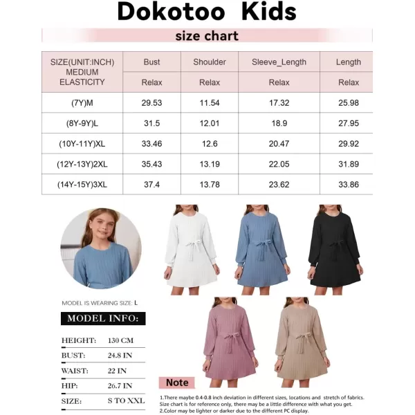 Girls Fall Long Sleeve Textured Dress Casual Crewneck Belted A Line Dresses 7-15 Years