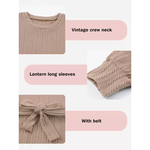 Girls Fall Long Sleeve Textured Dress Casual Crewneck Belted A Line Dresses 7-15 Years