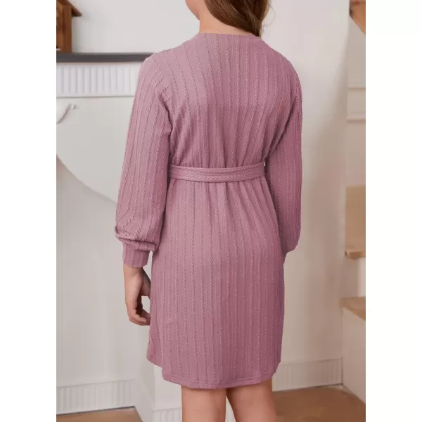 Girls Fall Long Sleeve Textured Dress Casual Crewneck Belted A Line Dresses 7-15 Years