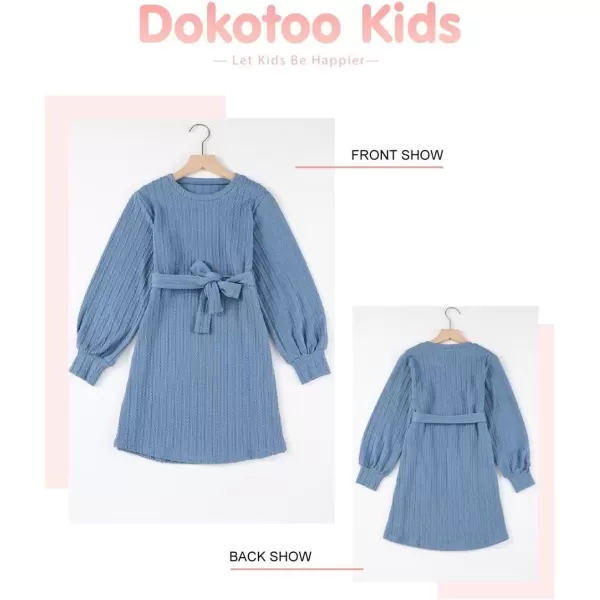 Girls Fall Long Sleeve Textured Dress Casual Crewneck Belted A Line Dresses 7-15 Years