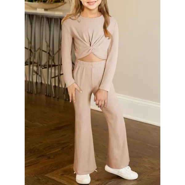 Girls' Fashion 2 Piece Outfits Fall Long Sleeve Twist Crop Tops and Flare Bell Bottom Pants Set