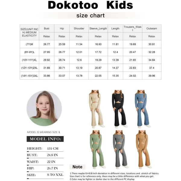 Girls' Fashion 2 Piece Outfits Fall Long Sleeve Twist Crop Tops and Flare Bell Bottom Pants Set