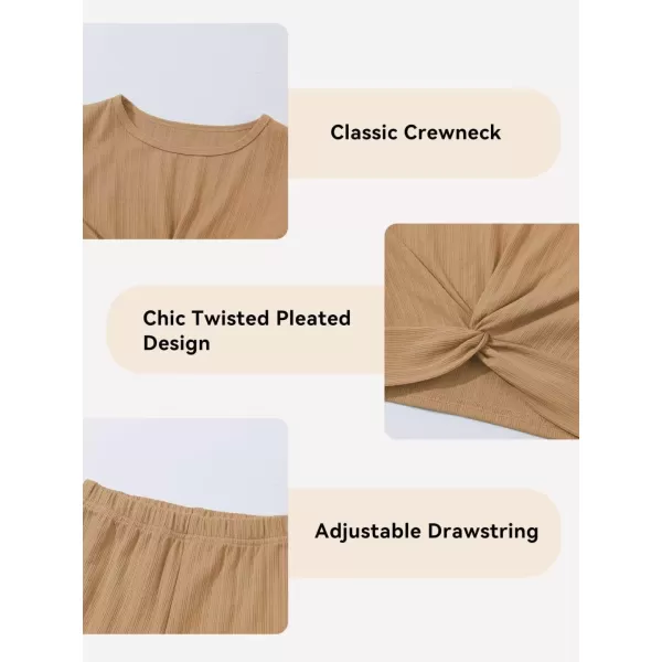 Girls' Fashion 2 Piece Outfits Fall Long Sleeve Twist Crop Tops and Flare Bell Bottom Pants Set
