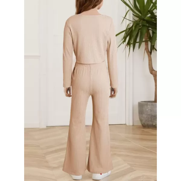 Girls' Fashion 2 Piece Outfits Fall Long Sleeve Twist Crop Tops and Flare Bell Bottom Pants Set
