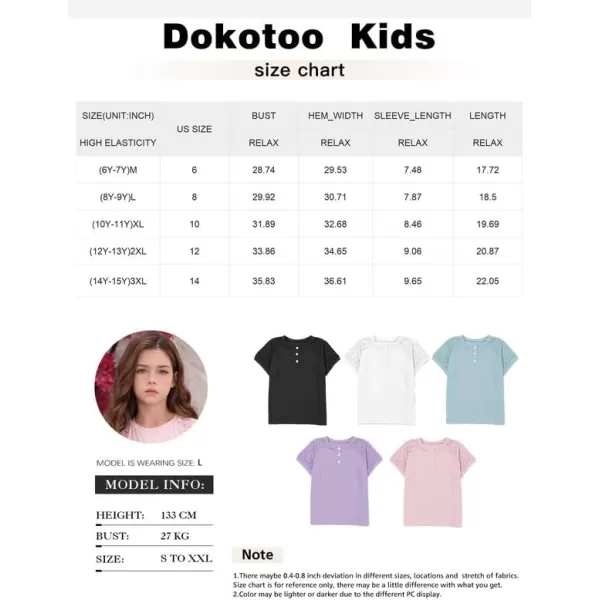 Girls Fashion Lace Short Sleeve Shirts Casual Button Crewneck Blouses Tops 6-15 Years