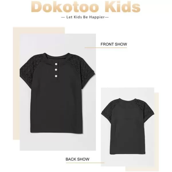 Girls Fashion Lace Short Sleeve Shirts Casual Button Crewneck Blouses Tops 6-15 Years