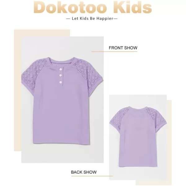Girls Fashion Lace Short Sleeve Shirts Casual Button Crewneck Blouses Tops 6-15 Years