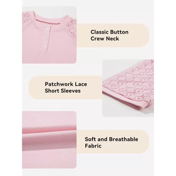 Girls Fashion Lace Short Sleeve Shirts Casual Button Crewneck Blouses Tops 6-15 Years