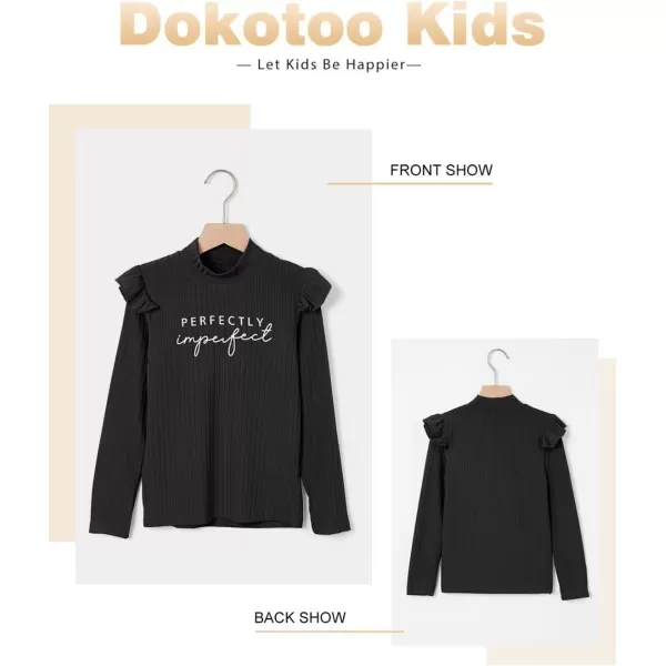 Girls Long Sleeve Ruffle Trim Tee Tops Mock Neck Ribbed Knit Blouse Shirts 4-13 Years