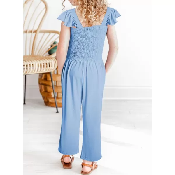 Girls Romper Summer Ruffle Sleeveless Wide Leg Jumpsuit 6-15 Years