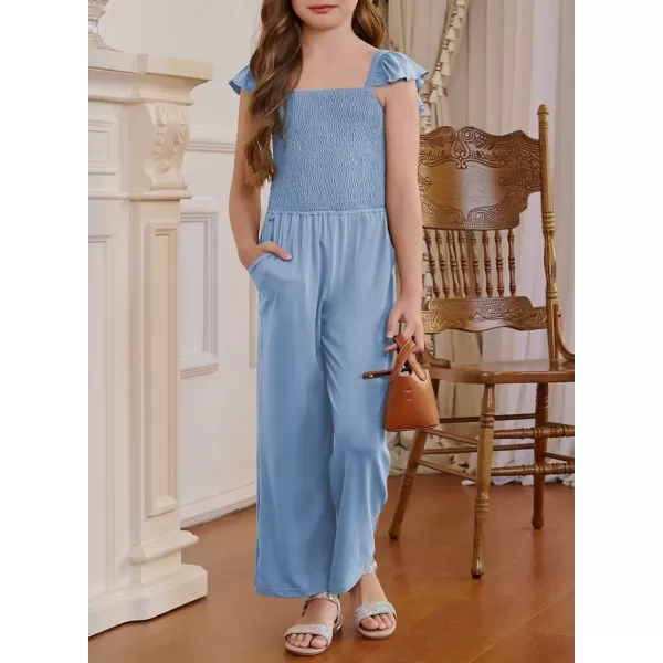 Girls Romper Summer Ruffle Sleeveless Wide Leg Jumpsuit 6-15 Years