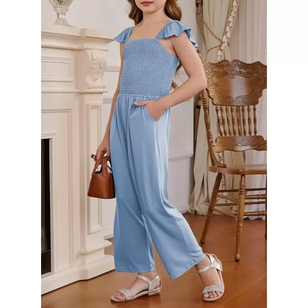 Girls Romper Summer Ruffle Sleeveless Wide Leg Jumpsuit 6-15 Years