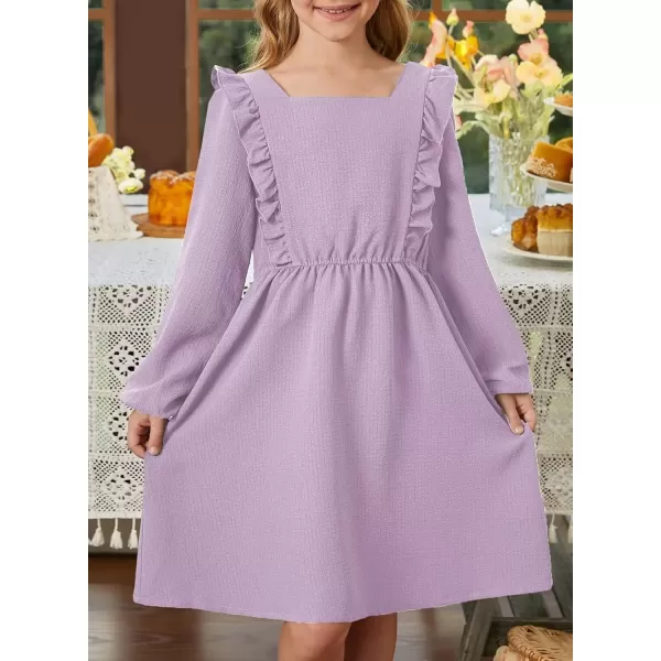 Girls Ruffle Dress 2023 Fall Winter Long Sleeve Square Neck Dresses 7-15 Years