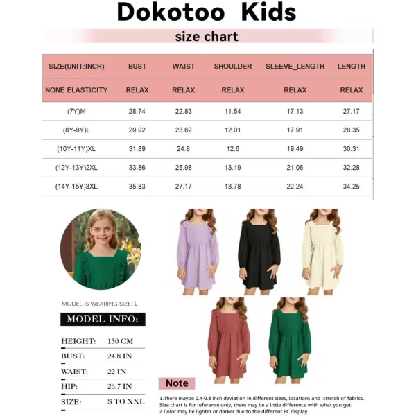 Girls Ruffle Dress 2023 Fall Winter Long Sleeve Square Neck Dresses 7-15 Years