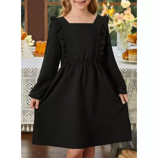 Girls Ruffle Dress 2023 Fall Winter Long Sleeve Square Neck Dresses 7-15 Years