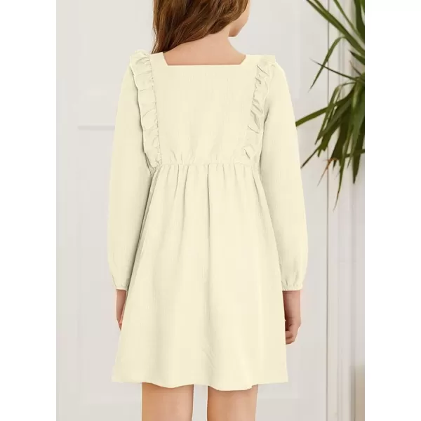 Girls Ruffle Dress 2023 Fall Winter Long Sleeve Square Neck Dresses 7-15 Years