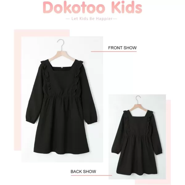 Girls Ruffle Dress 2023 Fall Winter Long Sleeve Square Neck Dresses 7-15 Years