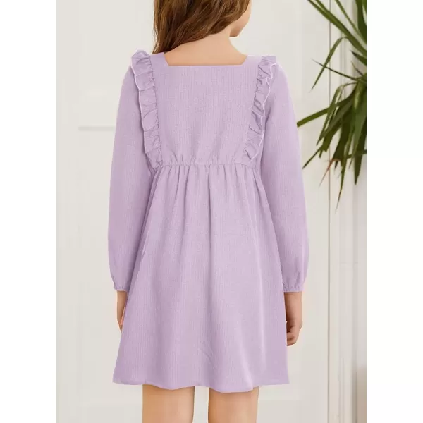Girls Ruffle Dress 2023 Fall Winter Long Sleeve Square Neck Dresses 7-15 Years