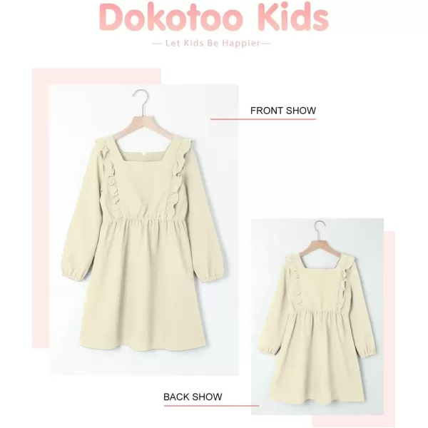 Girls Ruffle Dress 2023 Fall Winter Long Sleeve Square Neck Dresses 7-15 Years