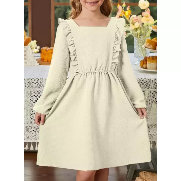 Girls Ruffle Dress 2023 Fall Winter Long Sleeve Square Neck Dresses 7-15 Years
