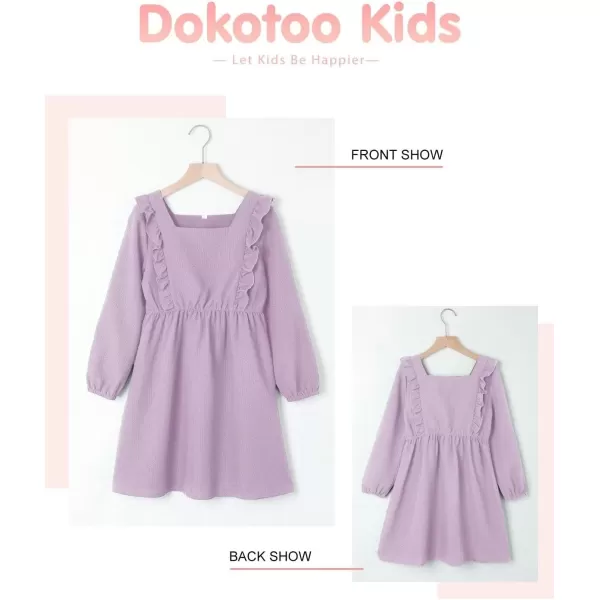 Girls Ruffle Dress 2023 Fall Winter Long Sleeve Square Neck Dresses 7-15 Years