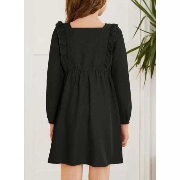 Girls Ruffle Dress 2023 Fall Winter Long Sleeve Square Neck Dresses 7-15 Years